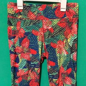 adidas Kids Leggings with Red and Green Floral Pattern